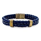 Bronz Klips İki Sıralı Lacivert Örgü Deri Erkek Bileklik M038C