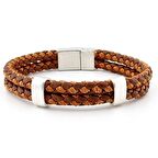 Metal Manyetik Klips İki Sıra Taba Örgü Deri Erkek Bileklik M039E