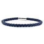 Lacivert Çapraz Örgü Deri Metal Klipsli Erkek Bileklik M041D