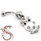 Solfera PARLAK TAŞLI BAYKUŞ GÖBEK PİERCİNG BEYAZ P410