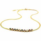 RENKLİ ZİRKON TAŞLAR İTALYAN YASSI ZİNCİR SARI ÇELİK KOLYE Q0516