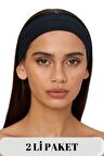 Salvia Dione 2' Li Spor Kadın Erkek Saç Bandı Seti - Pamuk Yazlık İnce Sıkmayan Bandana - Kadın & Erkek Yoga Pilates Bisiklet Saç Bandı Taç - Kadın Günlük Moda Yüz Yıkama Makyaj Kakül Perçem Engelleyici Saç Bandı Bandana Seti Siyah