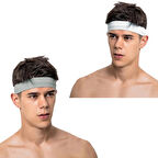 Spor Saç Bandı Sporcu 2li Kombin Erkek Kafa Bandı Headband Tenis Gym Ter Bantı Spor Fitness Saç Bantları Yoga Crossfit Bisiklet Koşu Yürüyüş Erkekler İçin Süper Penye Esnek Canlı Likralı İddia Geniş Alın Bandı 2li Kombin Beyaz - Gri
