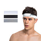 Spor Saç Bandı Sporcu 3lü Kombin Erkek Kafa Bandı Headband Tenis Gym Ter Bantı Spor Fitness Saç Bantları Yoga Crossfit Bisiklet Koşu Yürüyüş Erkekler İçin Süper Penye Esnek Canlı Likralı İddia Geniş Alın Bandı 3lü Set Siyah & Beyaz & Gri