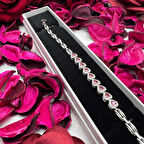 925 Ayar Gümüş Kalp Figürlü Kadın Bileklik – Pembe Taşlı, Şık Tasarım, Rose Kaplama