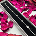 925 Ayar Gümüş Yıldız Figürlü Kadın Bileklik – Taşlı, Gümüş Rengi