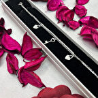 Kalp ve Anahtar Figürlü Kadın Bileklik 925 Ayar Gümüş Zirkon Taşlı