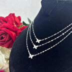 Yonca Kadın Üçlü Kolye 925 Ayar Gümüş Zincirli Rodyumlu Zirkon Taşlı