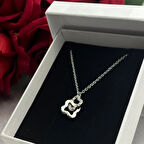 İkili Yonca Kadın Kolyesi 925 Ayar Gümüş Zincirli Rodyumlu Zirkon Taşlı