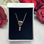 Açılabilir Kalp ve Zirkon Taşlı Anahtar Kadın Kolyesi 925 Ayar Gümüş Zincirli Rose Gold Kaplama