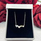 Kalp Tasarım Kadın Kolyesi 925 Ayar Gümüş Zincirli Rodyum Kaplama Zirkon Taşlı