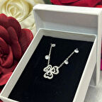 Taşlı Kalpli Yonca Kadın Kolyesi 925 Ayar Gümüş Rodyumlu Zirkon Taşlı