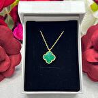 Van Cleef Yonca Yeşil Taşlı Kadın Kolyesi 925 Ayar Gümüş Altın Kaplama 12 mm