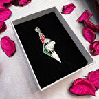 Filistin Bayraklı Mescid-i Aksa Figürlü Kolye Ucu 925 Ayar Gümüş