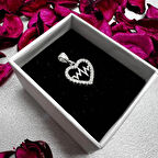 Kalp ve Nabız Figürlü Kadın Kolye Ucu 925 Ayar Gümüş Zirkon Taşlı