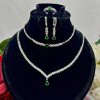 Zümrüt Yeşili Damla Taşlı Gelin Nişan 4'lü Takı Seti 925 Ayar Gümüş