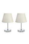  Metal Ayaklı İkili Abajur Masa Lambası Krom Set 