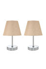  Metal Ayaklı İkili Abajur Masa Lambası Krom Set 