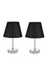  Metal Ayaklı İkili Abajur Masa Lambası Krom Set 