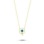 Nazarboncuk'lu Altın Yonca Kolye Beyaz Mineli