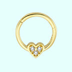 Altın Halka Piercing Üç Taş Kalp 14 Ayar