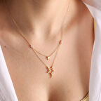 Altın Yıldız Kolye Çift Yıldız