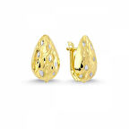 14 Ayar Altın J Küpe Taşsız Hat Çizgili Damla Modeli