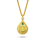 Altın Tuğralı Kolye Yeşil Taşlı Damla