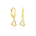 Sallantılı Altın Kalp Küpe 14K Gold