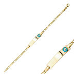 Altın Çocuk Bileklik Plakalı Göz Turkuaz Mineli