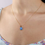 14 Ayar Kalp'li Yonca Altın Kolye Mat Mavi Mine