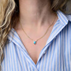 Granada Altın Kolye 14 Ayar Firuze Taşlı Gurmet Zincir 50 Cm