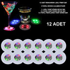 Renkli LED Işıklı Bardak Altlığı - Dekoratif (12 Adet, Pilli)