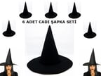 Partitoys Siyah Cadı Şapkası Keçe Yetişkin Boy 6 Adet