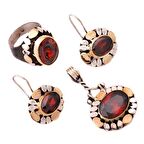 Pullu Elişi Granat Taşlı Gümüş Set 1264