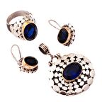 Pullu Elişi Safir Taşlı Gümüş Set 1249