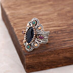 Safir Taşlı Telkari İşlemeli Gümüş Yüzük 2485