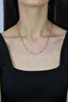 Taşlı Pullu Rose Gümüş Choker Kolye 7273