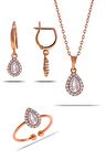 Kuvars Taşlı Damla Mini Rose Gümüş Set 2301