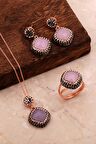 Pembe Kuvars Taşlı Rose Gümüş Set 2709