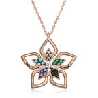 ​925 Ayar Gümüş Renkli Taşlı Çiçek Kadın Gümüş Kolye