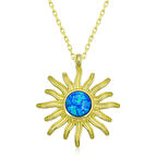 ​925 Ayar Gümüş Mavi Opal Taşlı Güneş Kadın Gümüş Kolye