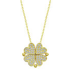 Gümüş Gold Kalpli Açılabilen Yonca Kadın Gümüş Kolye