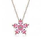 925 Ayar Gümüş Rose Pembe Kamelya Çiçeği Kolye