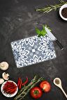 Lacivert Mandala Desenli Cam Kesme Tahtası| 20 Cm X 30 Cm