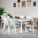 Rattan 90x150 Bahçe&Balkon&Teras Masa Seti - Beyaz