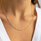 Singapur Model Zincir Kolye 14 Ayar Altın Kaplama Kıvrımlı 925 Ayar Gümüş Zincir