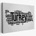 Siyah ve Beyaz İller İsimli Türkiye Haritası Dekoratif Kanvas Tablo, Duvar Dekoru 1018