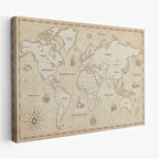 Eskitme Vintage İngilizce Dünya Haritası Fantastik Dekoratif Kanvas Tablo, Duvar Dekoru 1075