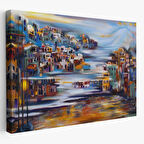 Volkan Eteğindeki Kasaba, Modern Dekoratif Kanvas Tablo, Duvar Dekoru 1226